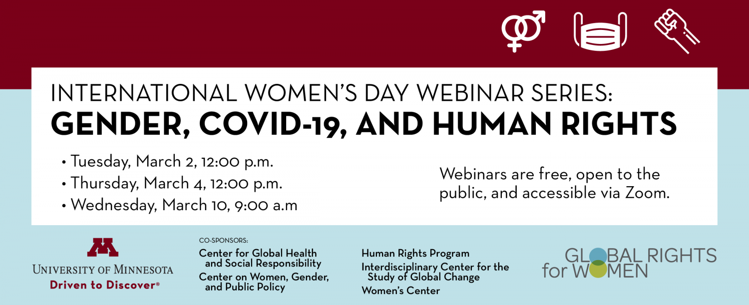 Event cover for webinar series with the series title: Gender, COVID-19, and Human Rights