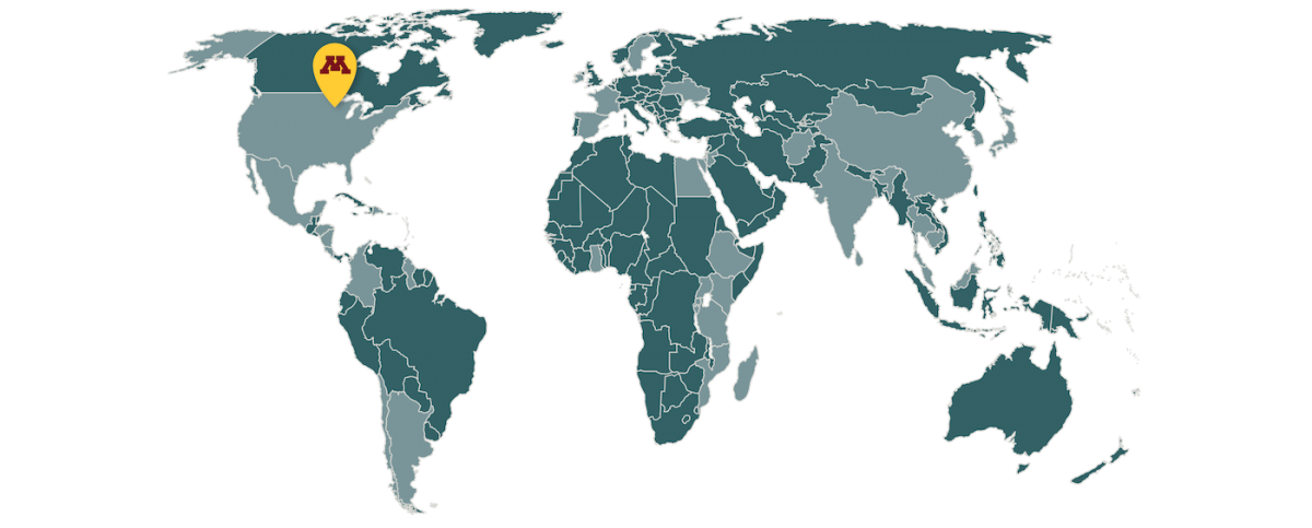 World map with highlighted countries where CGHSR has worked