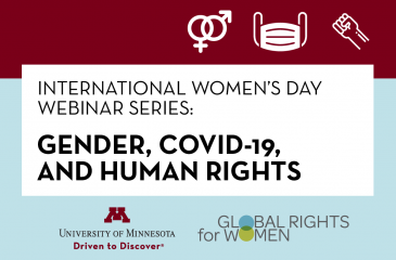 Graphic for International Women's Day event with series title: Gender, COVID-19, and human rights