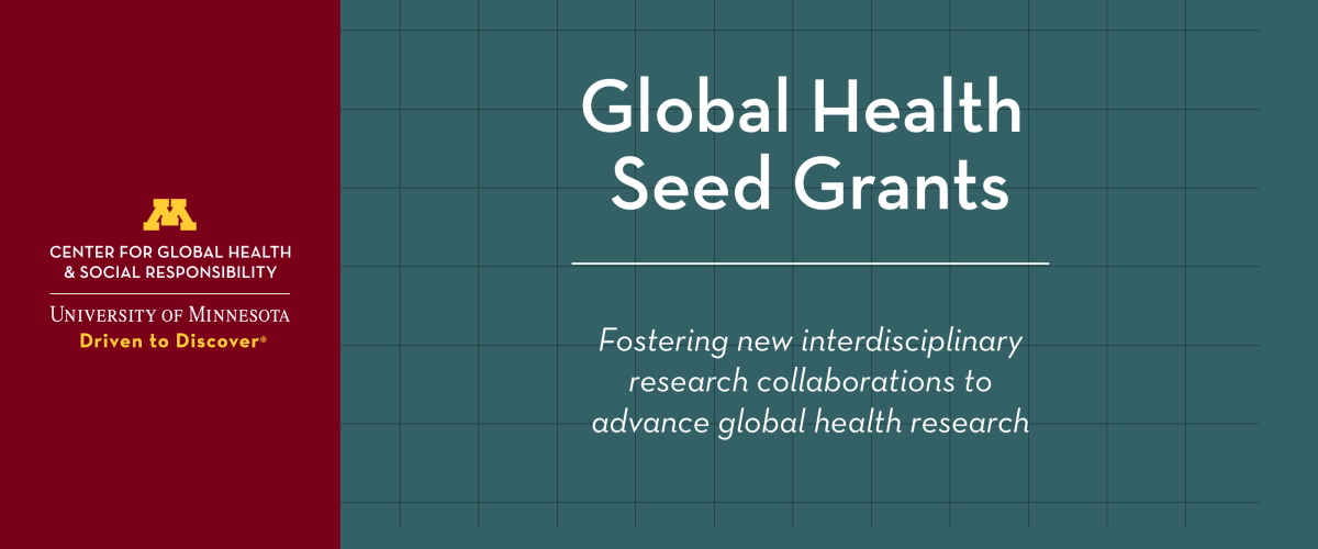 graphic with teal background. text reads "Global Health Seed Grants"