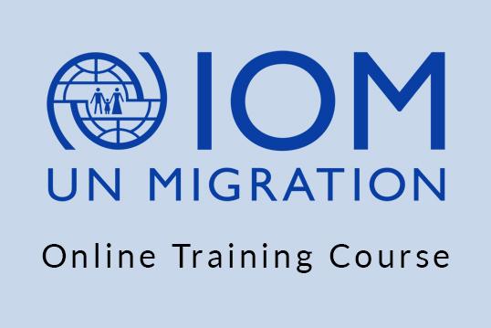 blue background with IOM logo and the text 'Online Training Course'