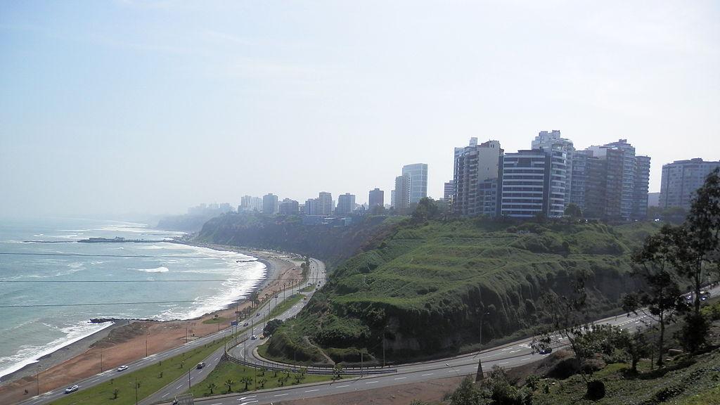 Skyline of Lima along the coast of the Pacific