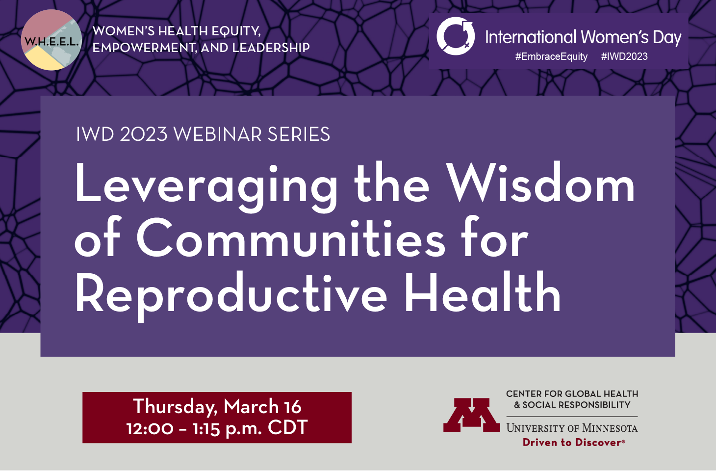 Leveraging the Wisdom of Communities for Reproductive Health text on a purple background.