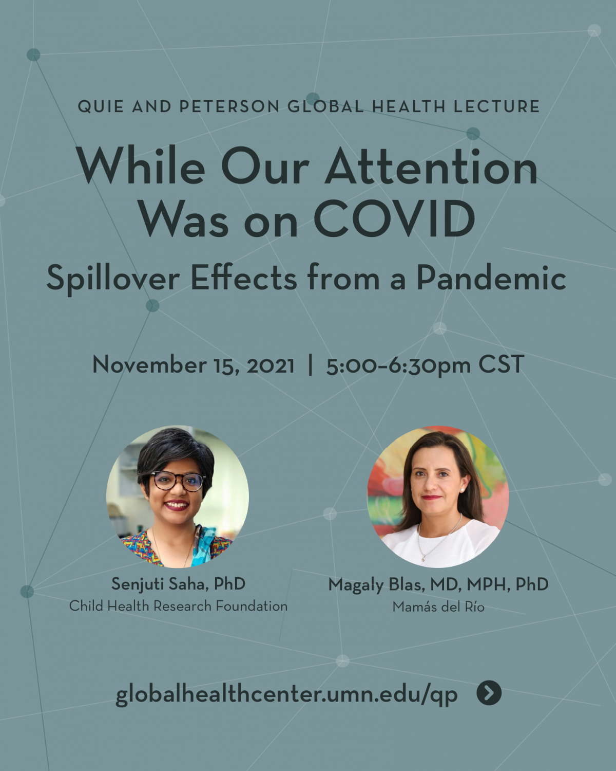 Graphic with teal background and the text "While our attention was on COVID: Spillover effects from a pandemic"