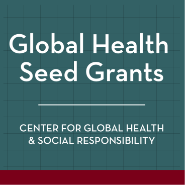 Teal background with text "Global Health Seed Grants" written in white